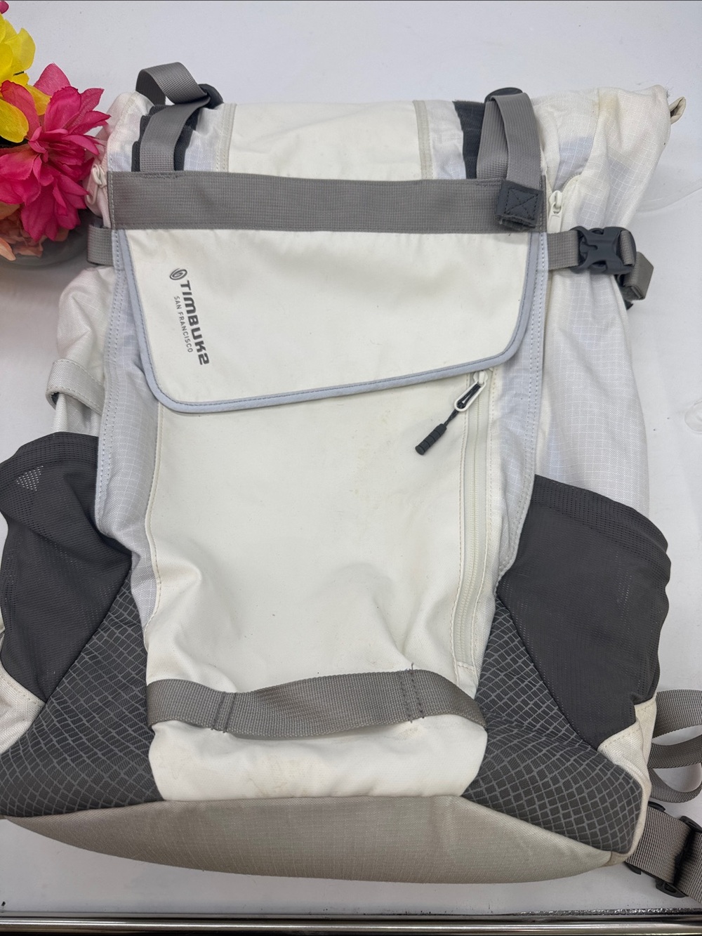 Timbuk2 White and Gray Roll-Top Backpack